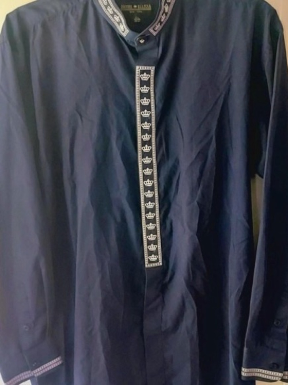 Daniel Ellissa Clergy Navy Embroidered Crown  17 1/2 Italian Designer Preppy